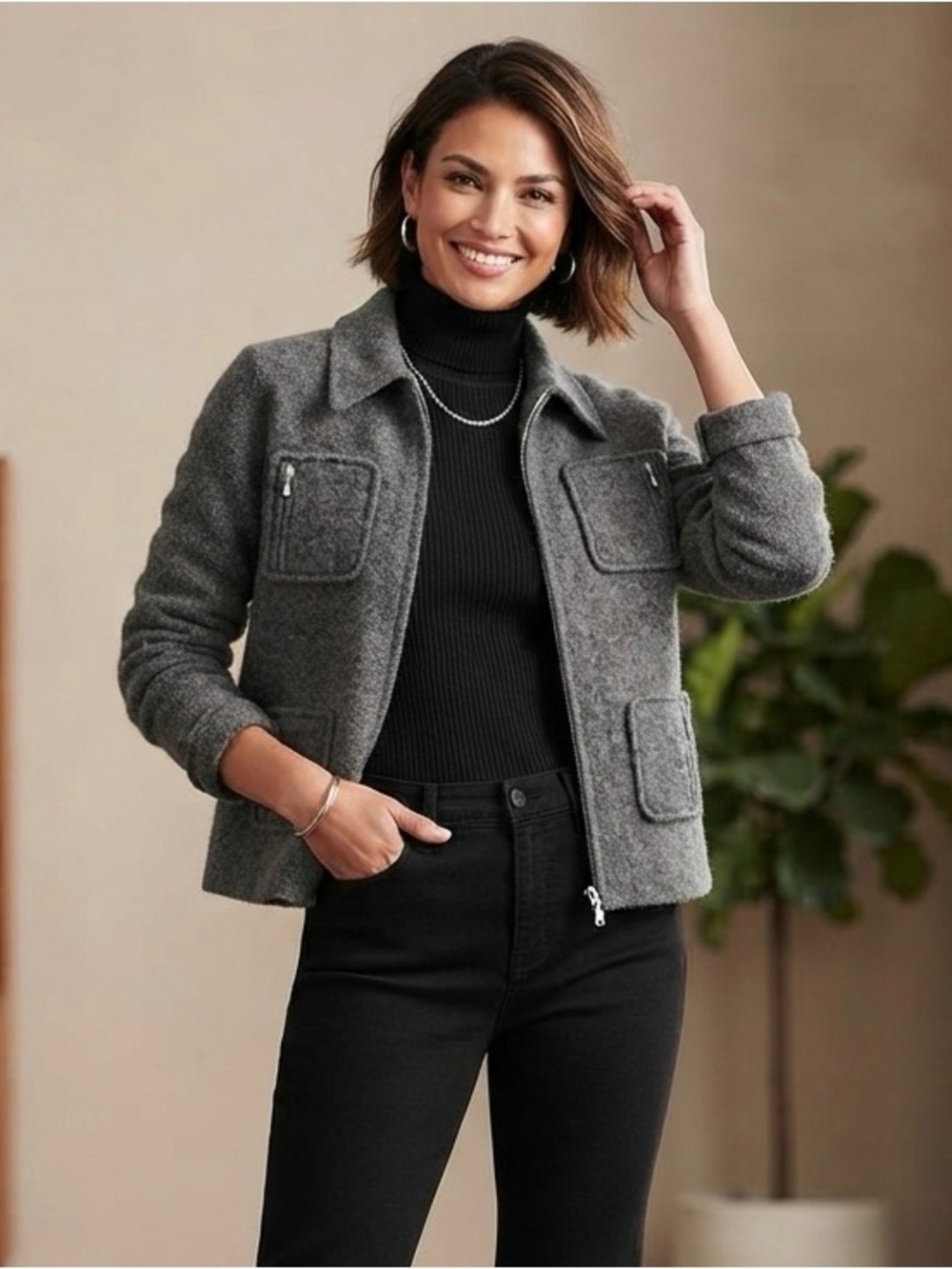 Eagles Eye Vintage zip up 100%
Wool sweater jacket. Charcoal 
Grey EUC size Med